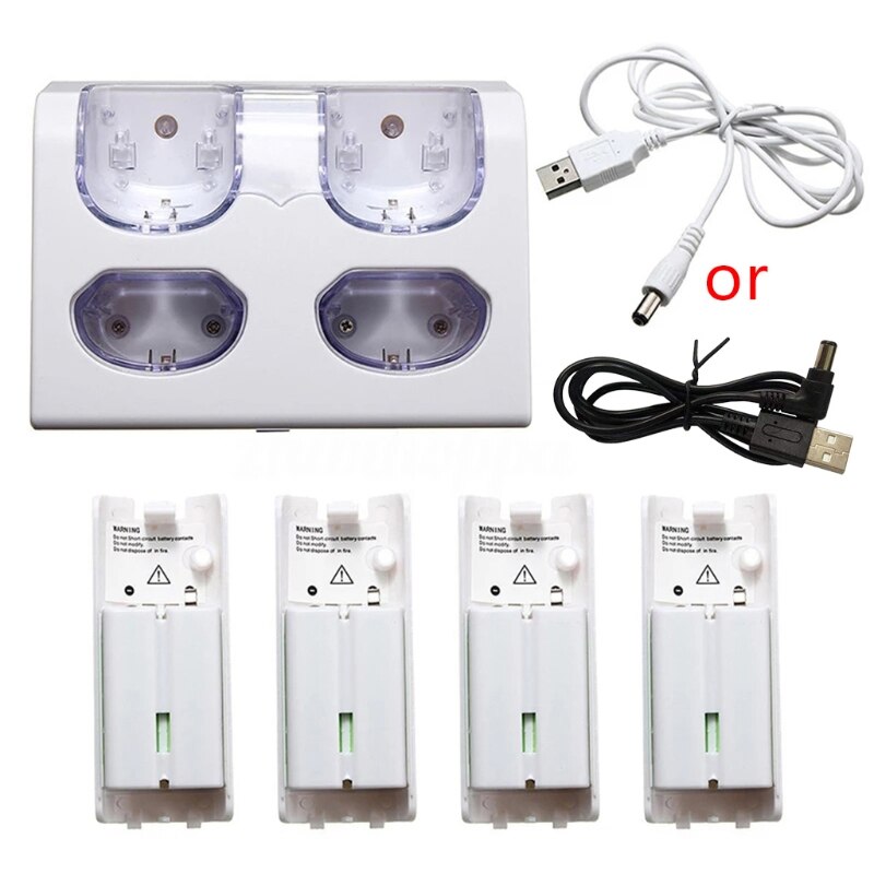 4 in 1 LED Remote Control Charging Dock Station + Rechargeable 4 x 2800mAh Battery USB Cable for WII / WII u: White