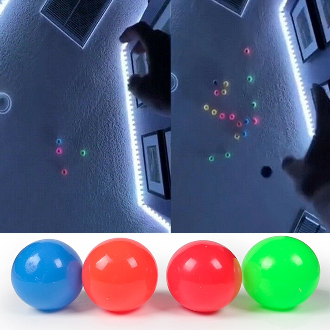 Stick Wall Ball Catch Throw Glow In The Dark Toys for Children Mini Luminous Stick Juggle Jump Wall Ball Games Sticky Squash