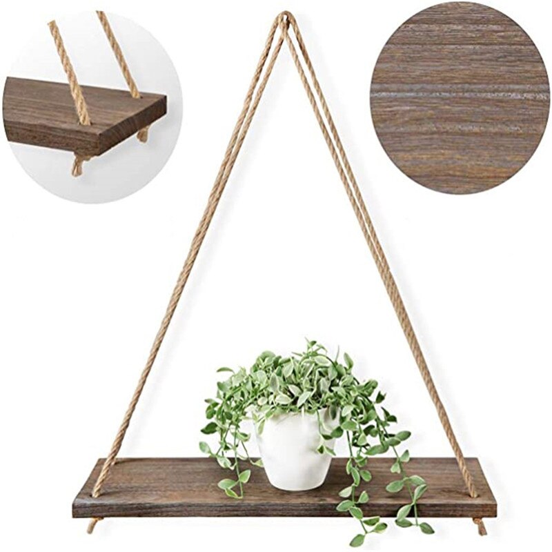 Étagère murale flottante décorative pour la maison, balançoire en bois, corde suspendue, montage d'intérieur, pot de fleurs pour plantes, décoration d'extérieur: M / 1 layer retro color