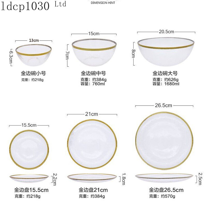 Vaisselle en verre à bord doré, assiette de nourriture occidentale, assiette Plate à salade, ensemble de Steak de Banquet, assiette d&#39;exposition, ustensiles de cuisine