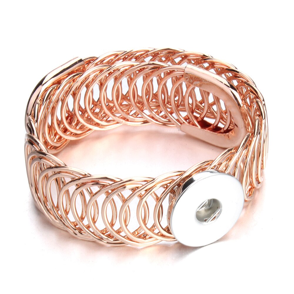 Snap Bracelet Rose Gold Silver Color Snap Bracelet Bangles Crystal 18MM Snap Button Bracelet for Women Men Exchange Jewelry