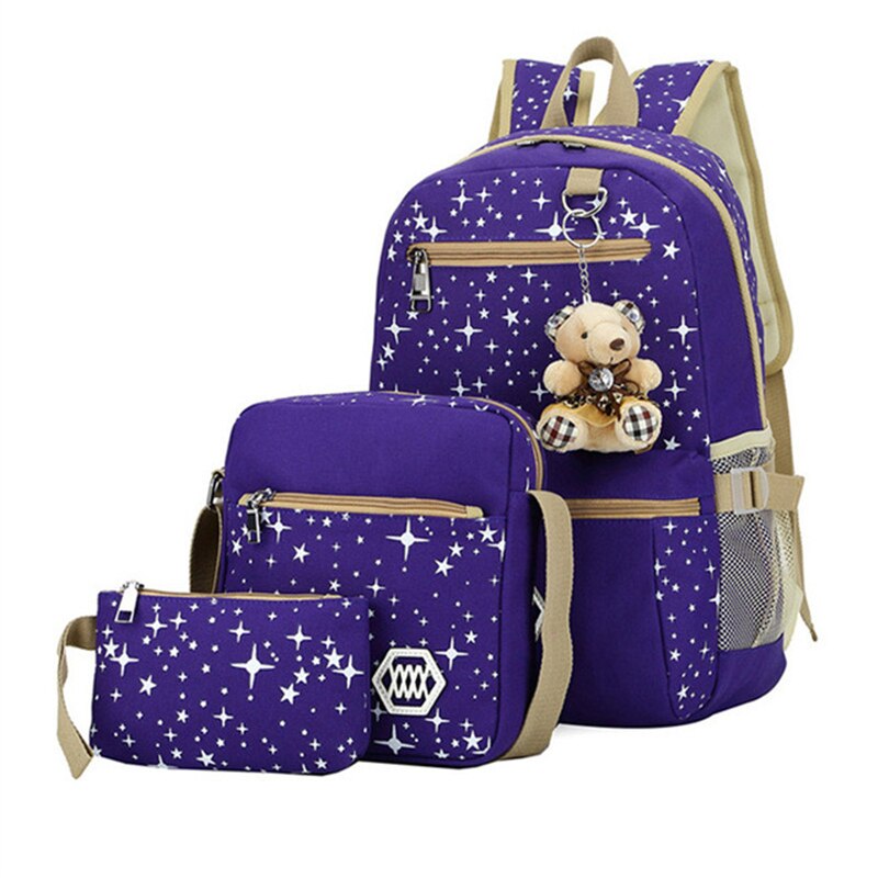 Conjunto de 3 mochilas escolares con estampado de estrellas para mujer, Set de 3 unidades
