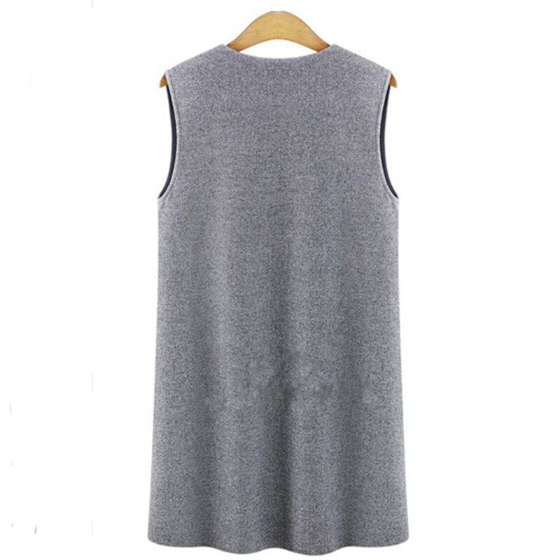 Spring Autumn Womens Sleeveless Vest Jacket Long Coat Cardigan Gilets Vest Outwear Coat Cardigan Veste: Gray / S