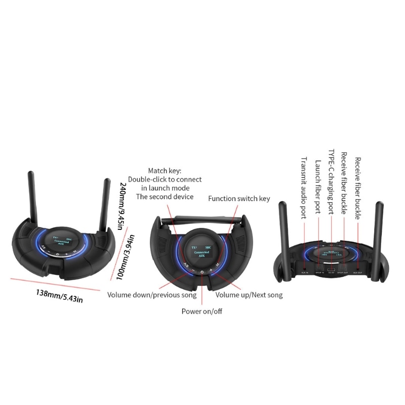 Bluetooth 5.0 modtager sender 100m lang rækkevidde 2 in 1 trådløs stereo spdif