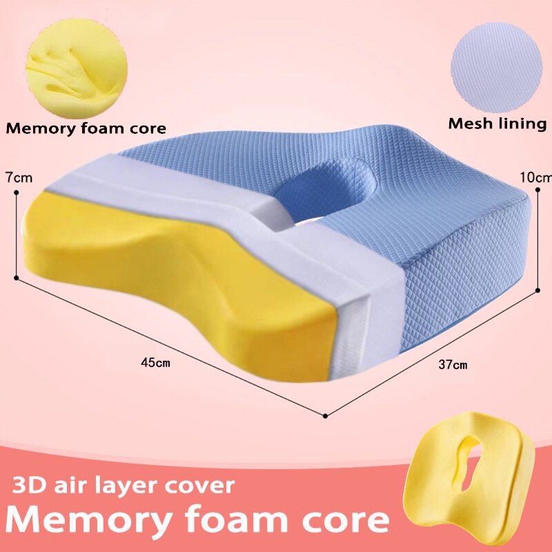 Memory Foam Full Body Pillow Slow Rebound Sofa Waist Cushion Car Pillow Relax Cushion Set Orthopedic Massage Hemorrhoid Cushion: Light blue A