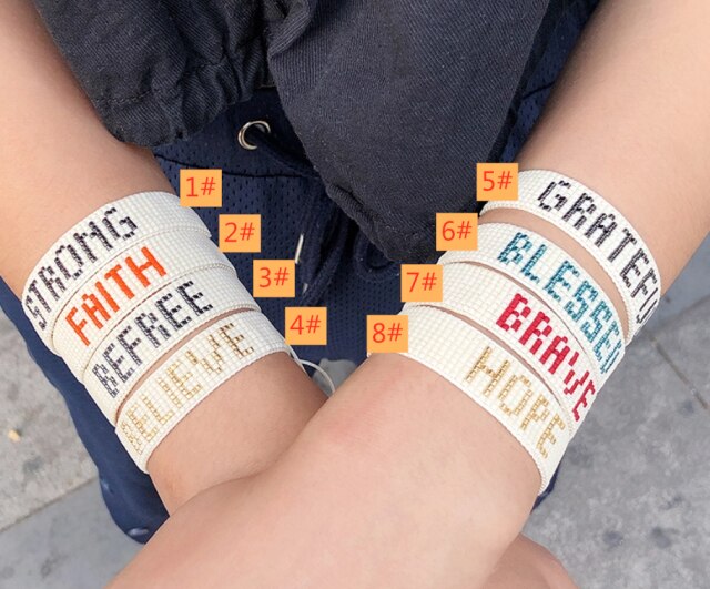 Mooie Kraal Handgemaakte Miyuki Zeggen Woord Dankbaar Gezegend Hoop Dappere Armband, Diy Hand Weven Kralen Armband: STRONG color 1