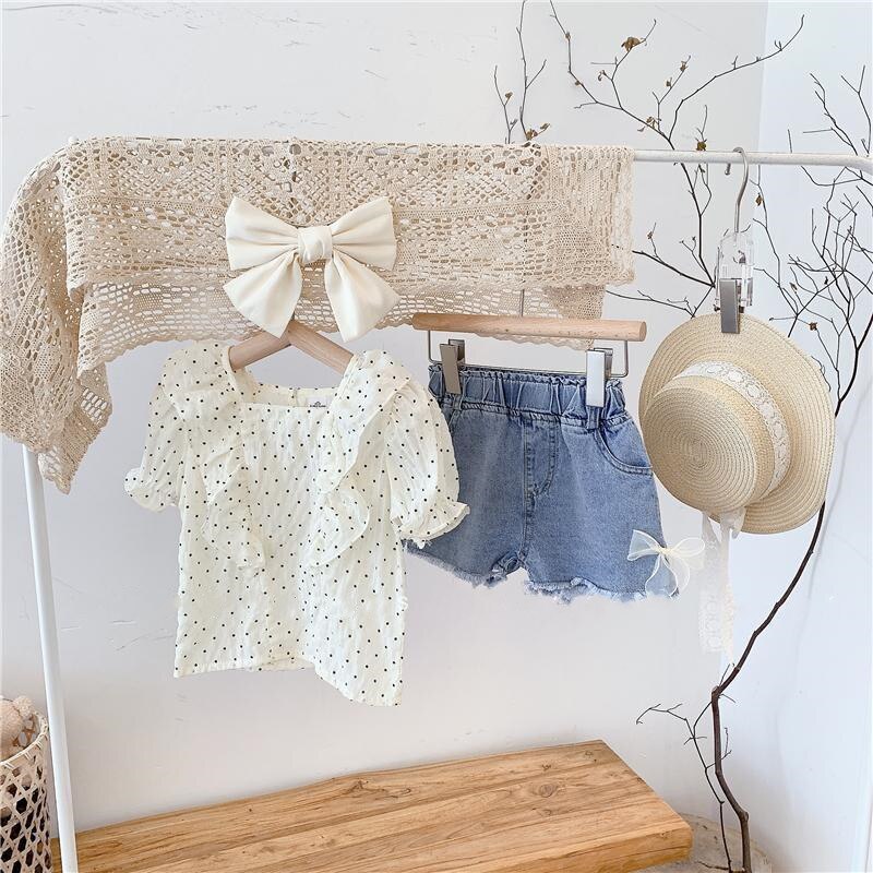 Set di abbigliamento per ragazze 2022 New Summer Polka Dot Top Shorts di jeans vestiti per bambina vestiti per bambini vestiti per bambina 2 pezzi