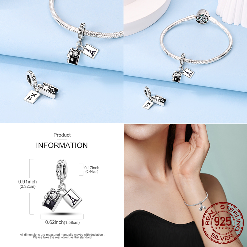 100% 925 argent Sterling avion monde Paris breloques pendentifs ajustement Original Bracelet fabrication de bijoux femme