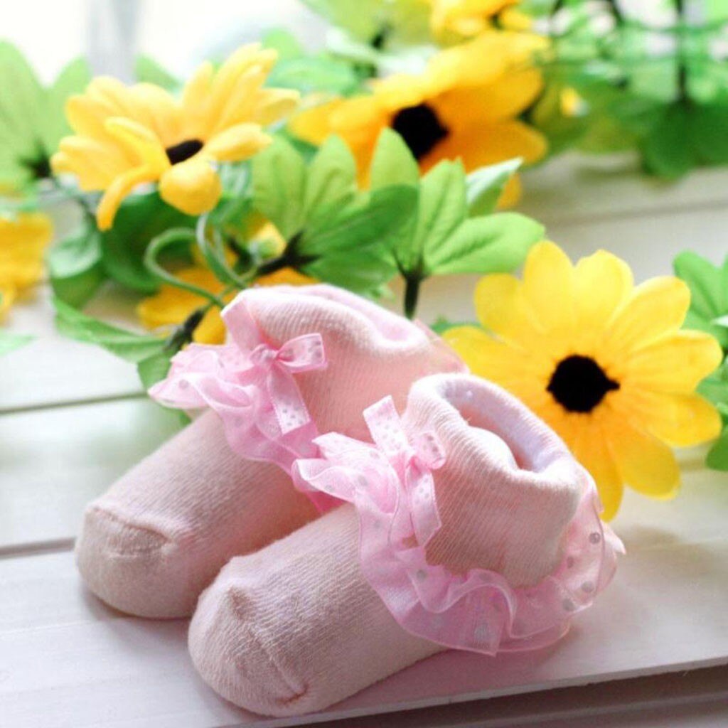 Toddlers Combed Cotton Ankle Socks Baby Girls Bowknots Socks Soft Sole Anti-Slip Baby First Walkers Shoes