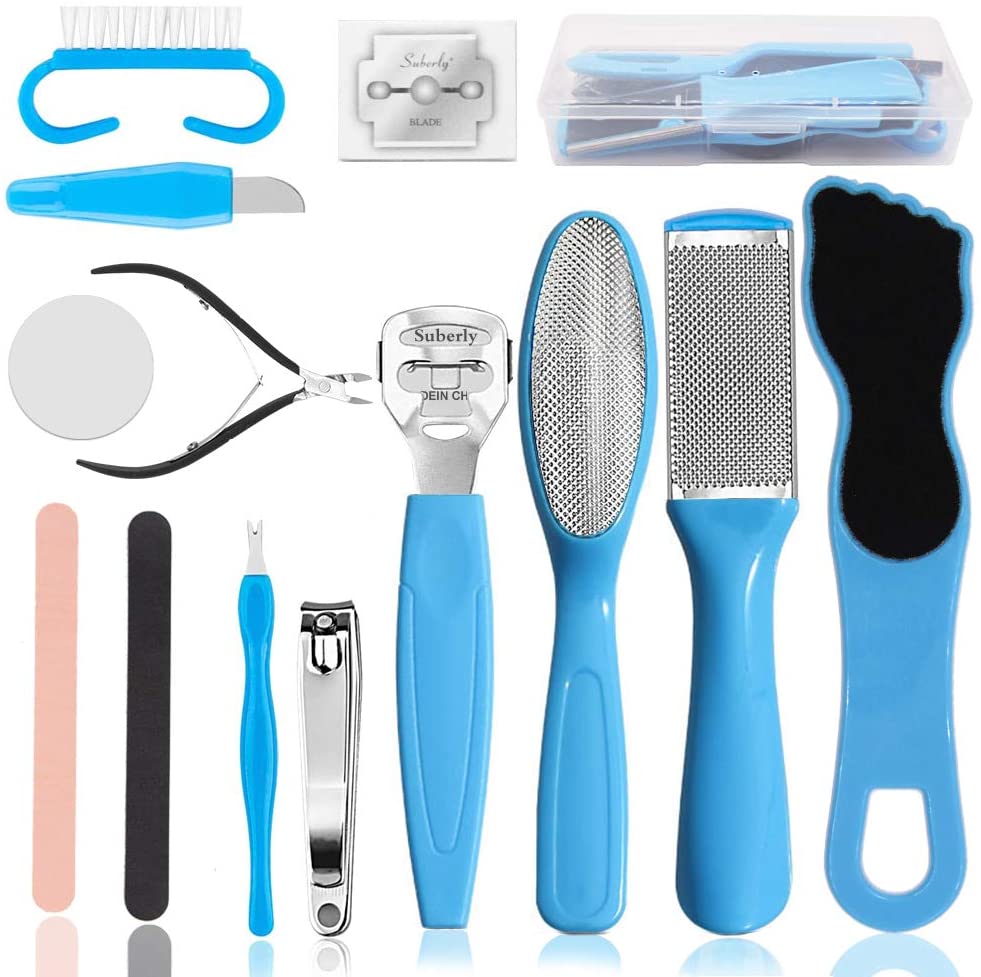 14 in 1 kit professionale per la cura dei piedi impostato di strumenti per Pedicure piede in acciaio inossidabile raspa piede rimozione della pelle morta kit di cura dell'unghia del piede pulito