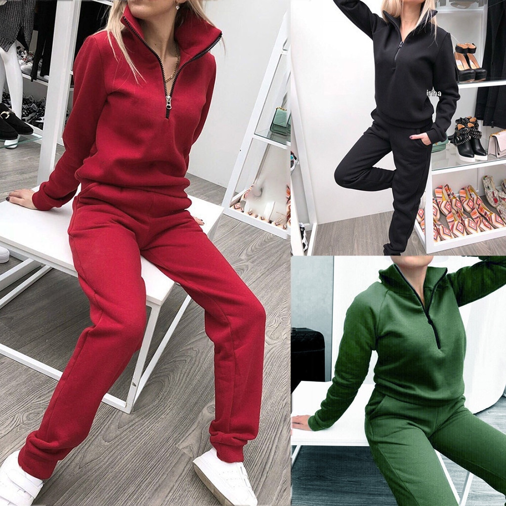 two piece set women's tracksuit sports suit Women Fahion Long Sleeve Solid Pullover Sweatshirt and Pants Tracksuit Sets#3