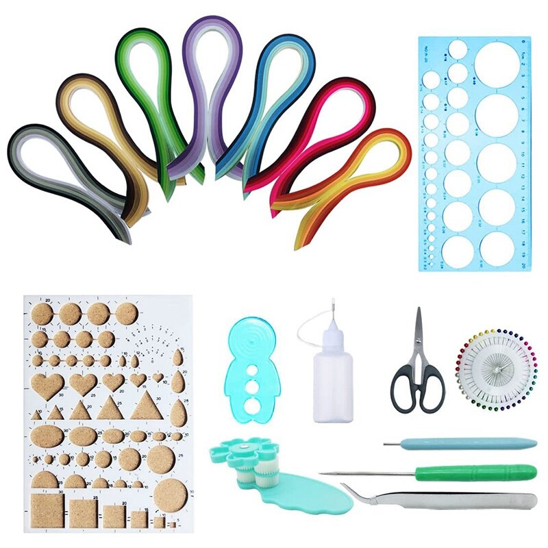 900-delige Papierquilling Set – 9 Kleurverlopen, 3 Mm Stroken Van 39 Cm – Incl. 7 Quillingtools Voor Beginners En Gevorderden