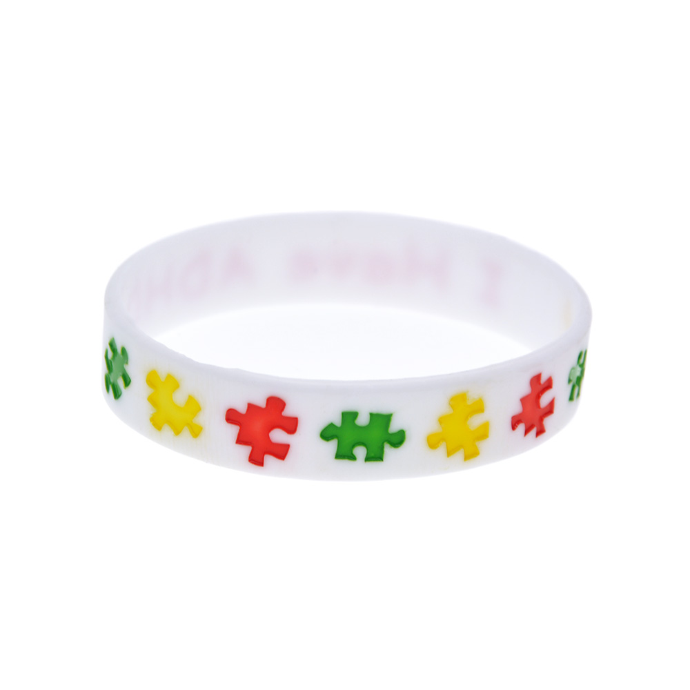 Pulsera de silicona I have TDAH para niños, brazalete Multicolor con logotipo de rompecabezas, 50 piezas: Bañado en rodio de imitación