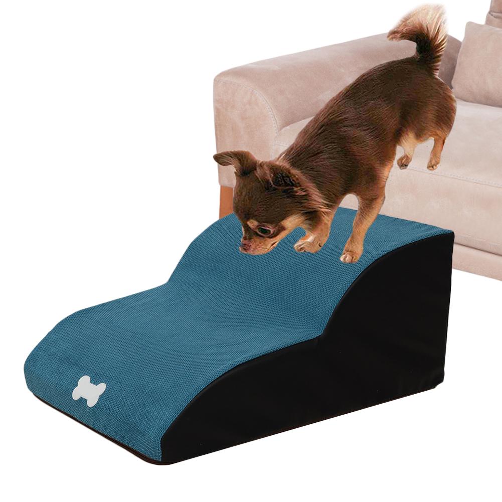 Dog Cat Stairs Ladder Pet Stairs Step Dog Ramp Sofa Bed Ladder 2 Layers Slope High-density Sponge Non-slip Bottom: Blue