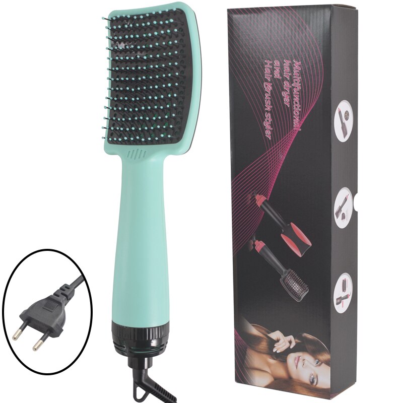 Sèche-cheveux électrique et volumateur 2 en 1 en une étape, brosse sèche-cheveux, peigne lisseur, fer à friser: Green EU