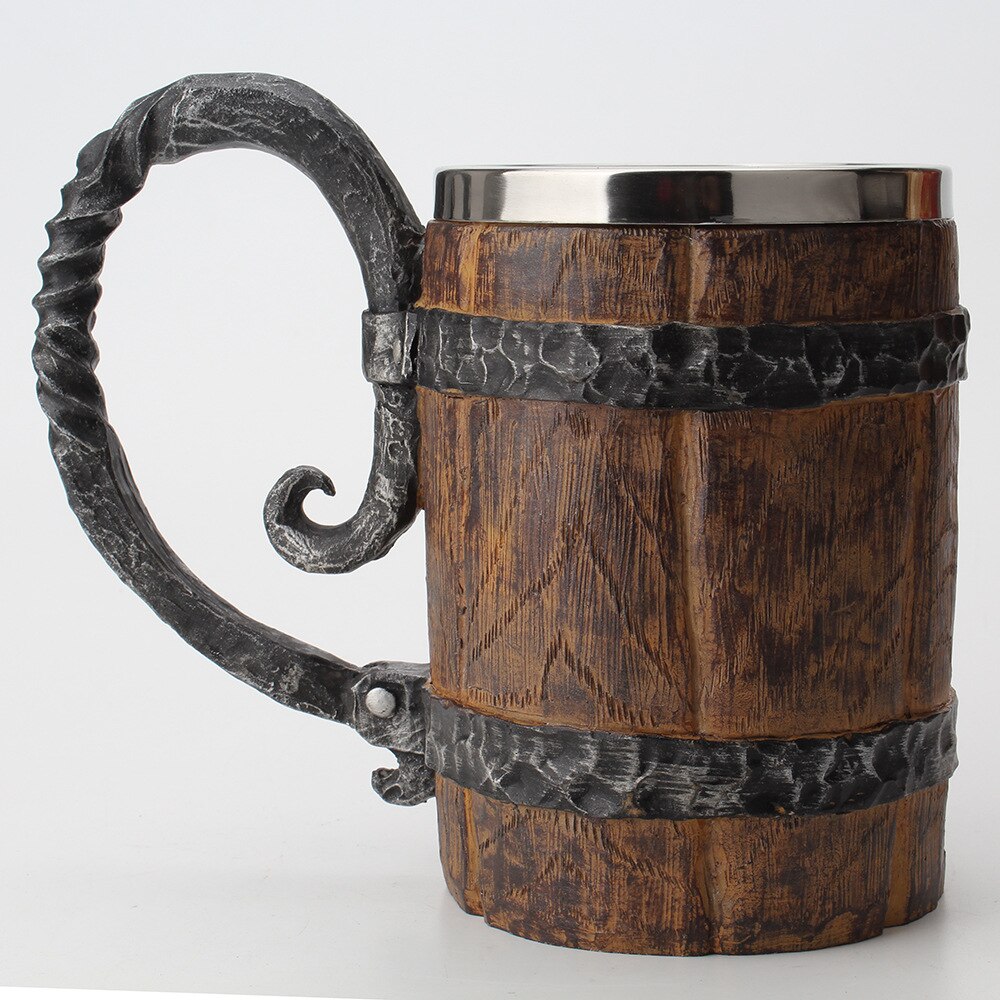 Wooden barrel Stainless Steel Resin 3D Beer Mug Goblet Game Tankard Coffee Cup Wine Glass Mugs 650ml BEST GOT: Default Title