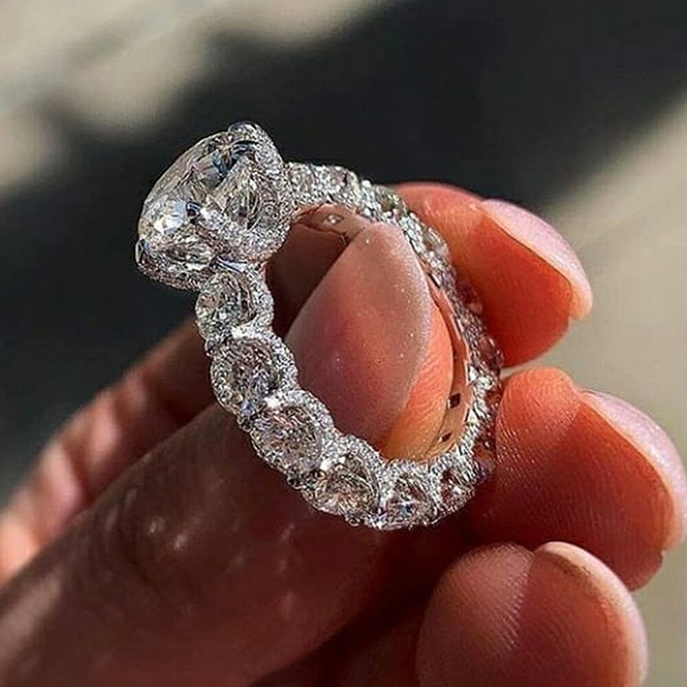 Huitan Prachtige Vrouwen Ringen Met Aaa Ronde Cz Crystal Ringen Voor Wedding Engagement Party Zilver Kleur sieraden: 6