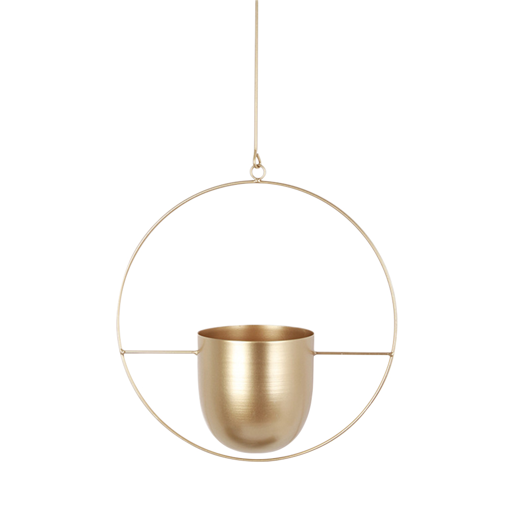 Nordic Hanging Metal Iron Plant Flower Pots Holder Garden Balcony Succulent Wall Mount Hanger Swinging Basket Bedroom Decoration: Gold