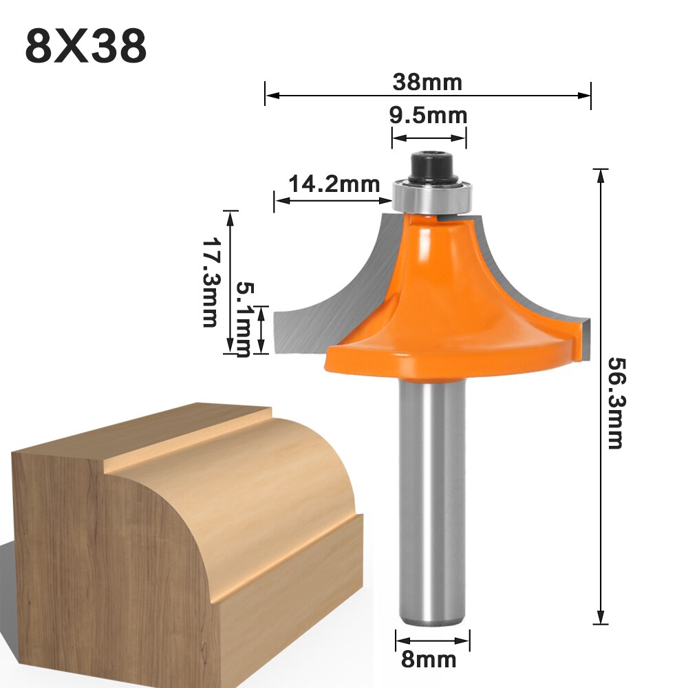 Ronde Over Rand Router Bit-1 &quot;Radius 8&quot; Schacht 1 Pcs 8 Mm Schacht Hout Router Bit rechte Frees Trimmer Reiniging Flush Trim: 8X38