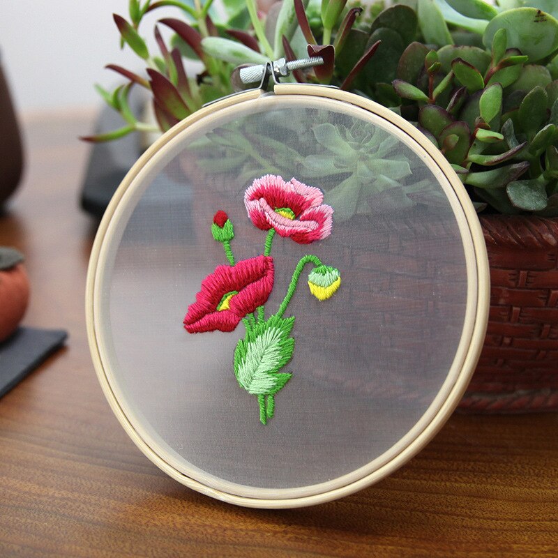 Diy broderi blomst / blad håndarbejde håndarbejde til begyndere korssting kit bånd maleri broderiramme hjem dekoration: Valmue