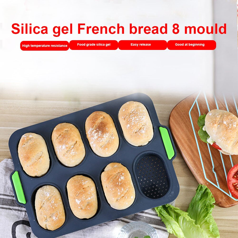 Bandeja resistente al calor con 8 rejillas para el hogar DIY, sartén francesa antiadherente práctico para hornear pan de hamburguesa, molde de buena flexibilidad, fácil de liberar