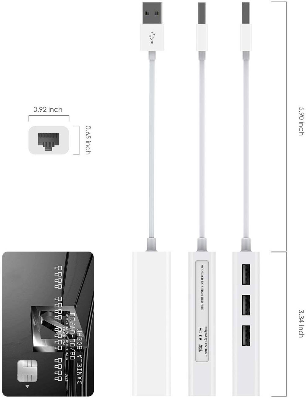3 USB 2.0 Ports Hub With USB Ethernet RJ45 LAN Adapter Laptop Ethernet Dock Network Extender For Mac IOS Android PC Chromebook