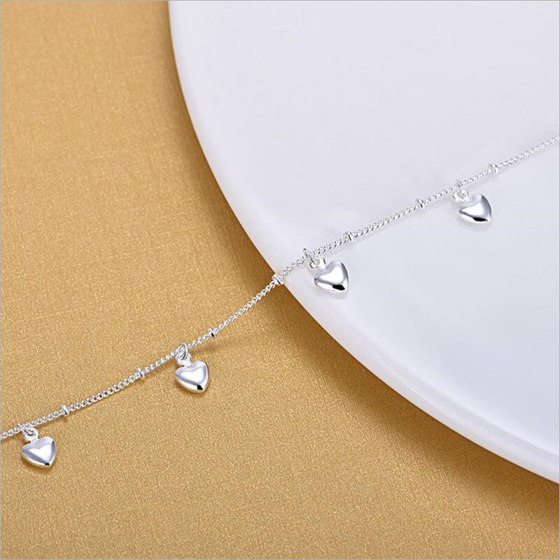 TJP Cute Heart Girl Silver Bracelets Jewelry 925 Silver Anklets For Women Jewelry Trendy Female Lady Christmas