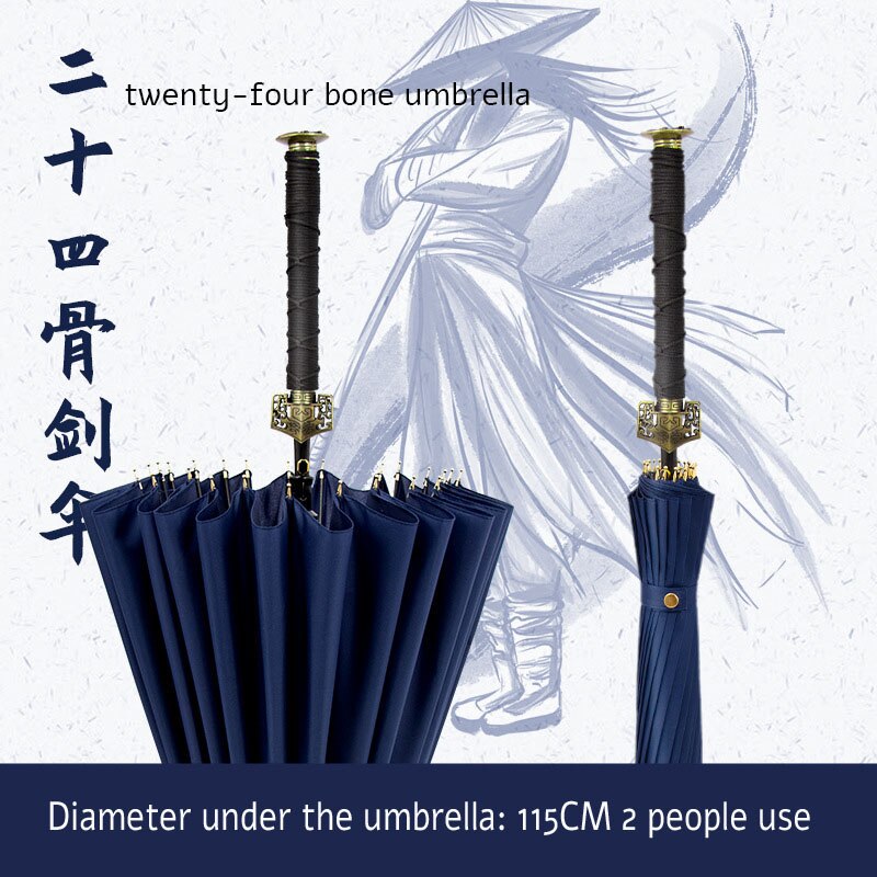 Creatieve Lange Handvat Grote Winddicht Samurai Zwaard Paraplu 24 Bone Zwaardvechter Zon Regen Paraplu Verfijnde Metalen Cap