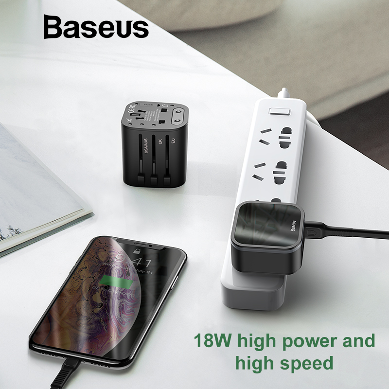 Baseus 18W Quick Charge 3,0 USB Ladegerät Reise Adapter mit PD3.0 Schnelle Telefon Ladegerät Globale Umwandlung Ladegerät Weltweit Adapter