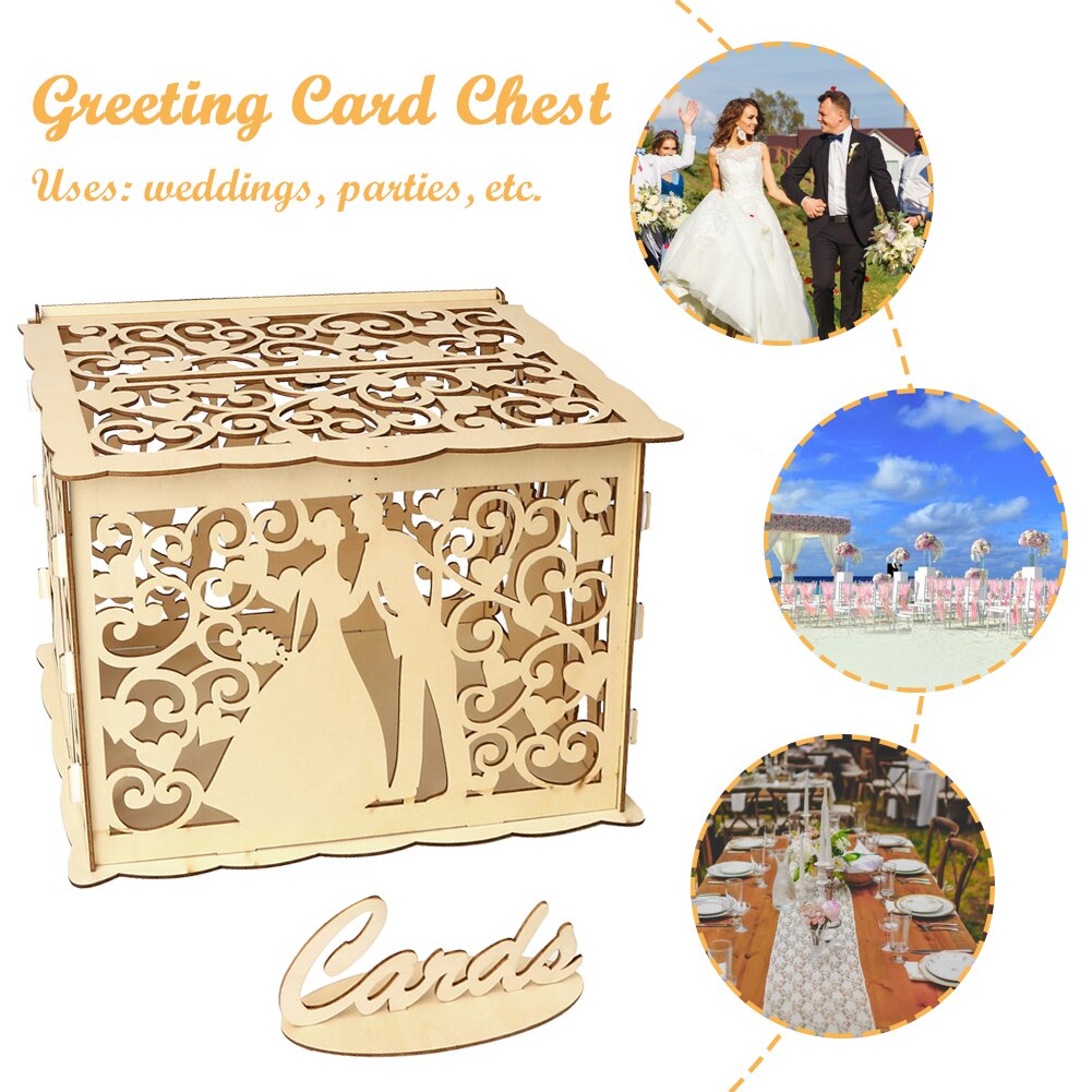 Glittery Gold DIY Wooden Card Box Wedding Supplies Hollow Wedding Reception Greeting Card Box Birthday Party