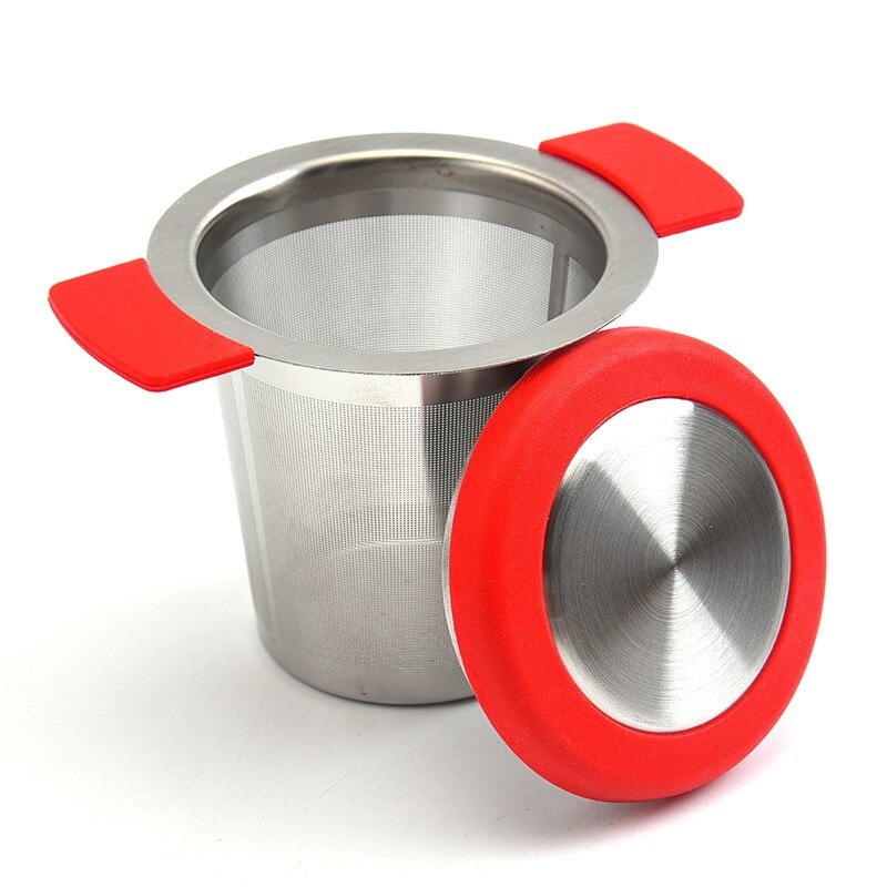 Rvs Herbruikbare Thee-ei Mand Fijne Mesh Theezeefje Met Handgrepen Deksel Thee En Koffie Filters Voor Losse Thee blad: Red