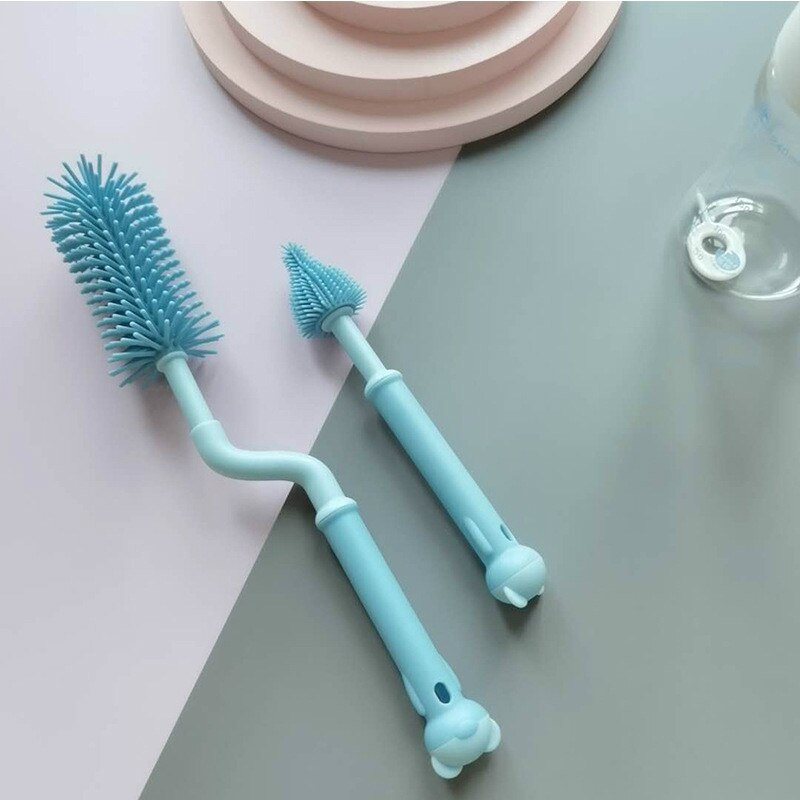 Spazzola multifunzionale del biberon del silicone del bambino dell&#39;orso sveglio del fumetto spazzola di biberon a manico lungo del bambino rotante di 360 gradi
