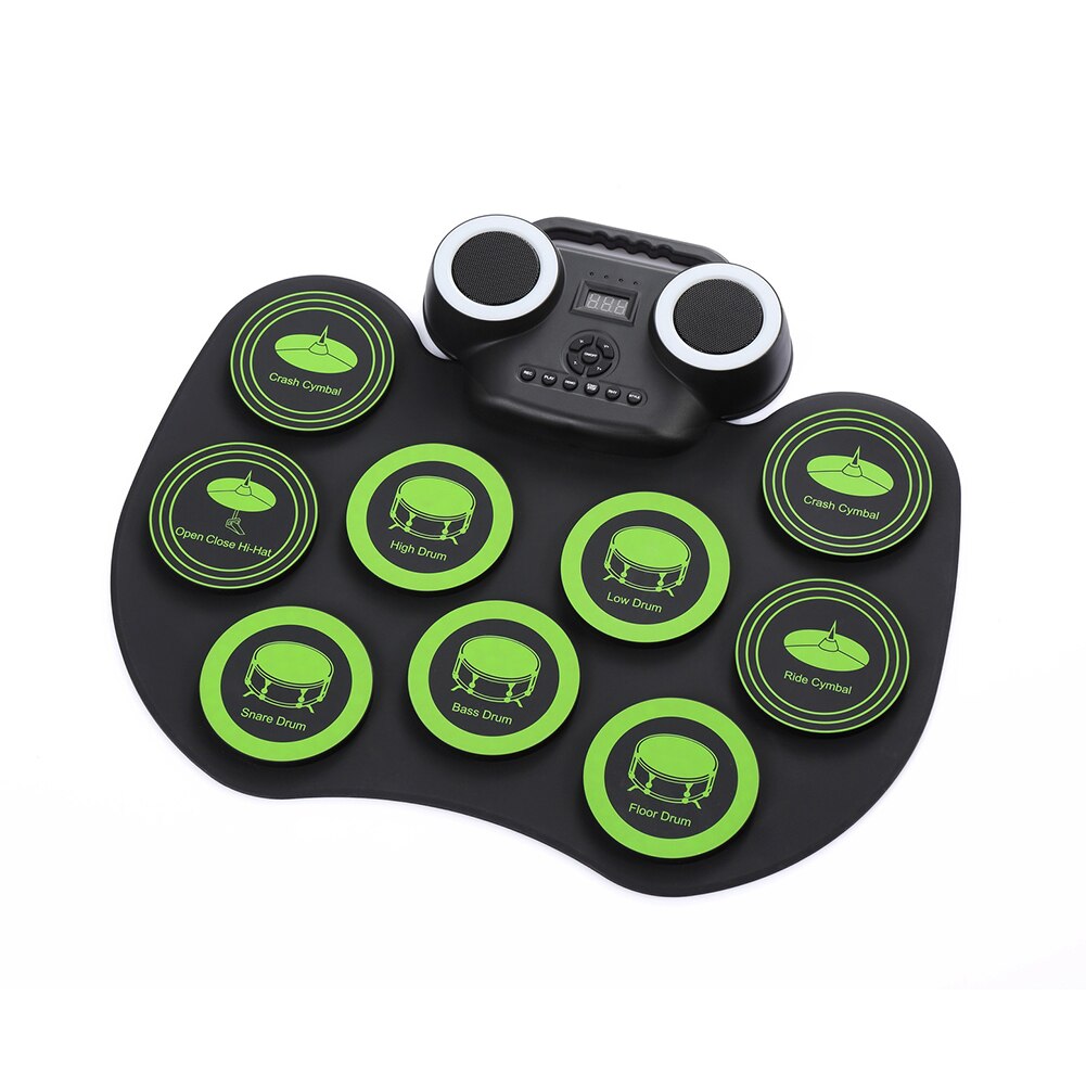 Powered with Drumsticks Foot Pedals Roll-Up Drum Set Electronic Drum Kit Roll-Up Electronic Drum 9 Drum Pads Battery: B