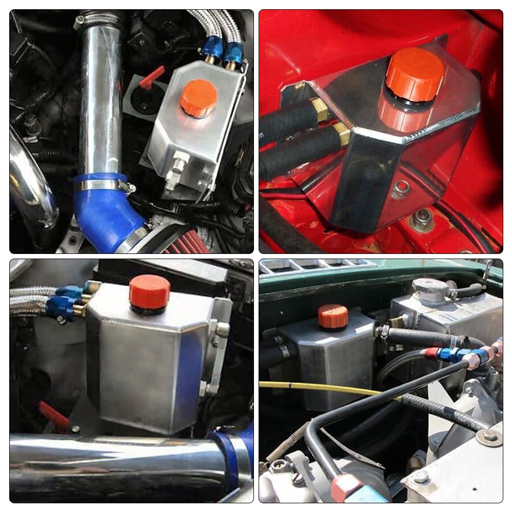 Universal 2L Alloy Engine Oil Fuel Gas Catch Can Breather Tank Bottle Coolant Radiator Overflow Tank