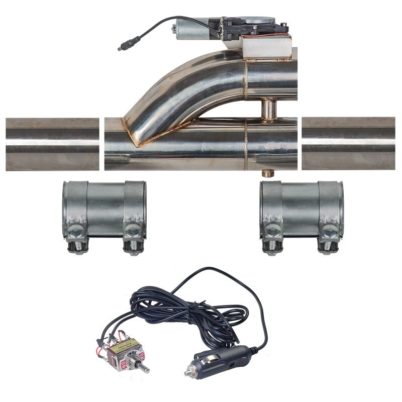 2 &quot;2.25&#39;&#39; 2.5 &#39;&#39;3&quot; Inch SS304 Dubbele Klep Elektrische Uitlaat Uitgesneden Klep Met Schakelaar Knop en 2 Stuks Klem Connector