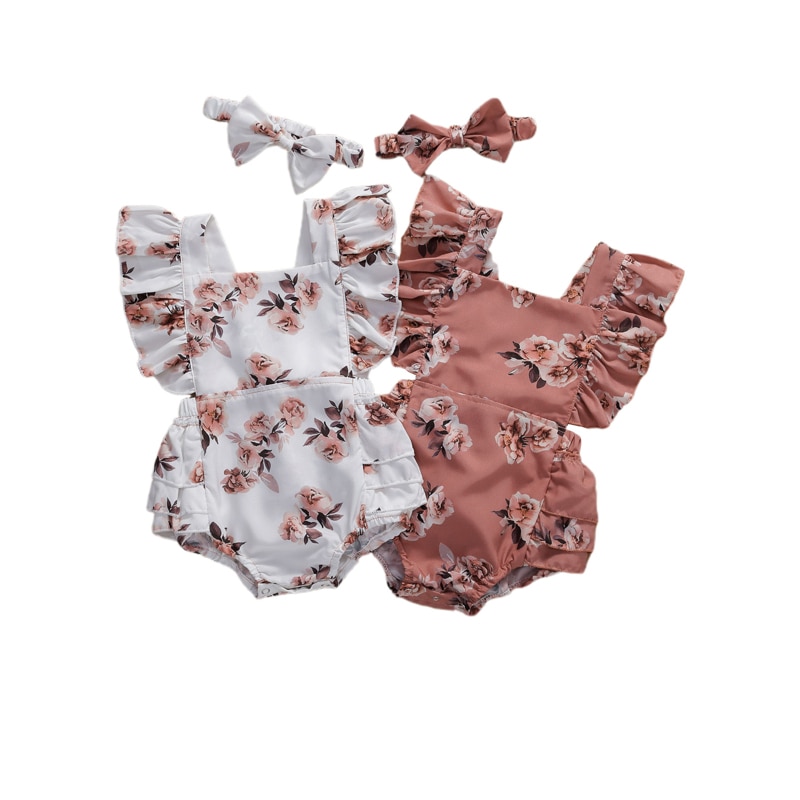 Spädbarn bebis flickor blommiga kläder volang romper toppar blommig sommar söt baby flicka outfit kläder