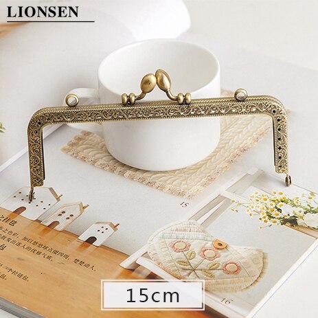 LIONSEN DIY Antique Bronze Flower Bud Head Metal Purse Frame Handle Kiss Clasp Lock for Bag Sewing Craft Tailor Accessories: 15cm