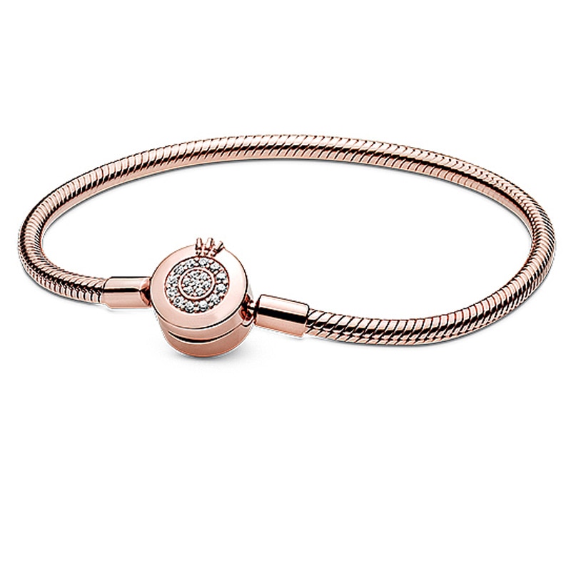 Original Rose Moments Sparkling Crown O Snake Chain Bracelet Bangle Fit 925 Sterling Silver Bead Charm Diy Europe Jewelry: 589046C01 / 21cm