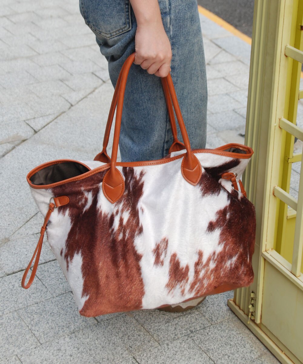 Bolso de ante de cuero de vaca bolso de mano de gamuza con estampado de vaca Bolso grande de mujer