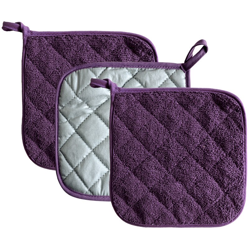 Solid Color Terry Coated Silver Cloth Potholder Placemat Microwave Oven Glove Pot Mat Kitchen Accessories: Purple