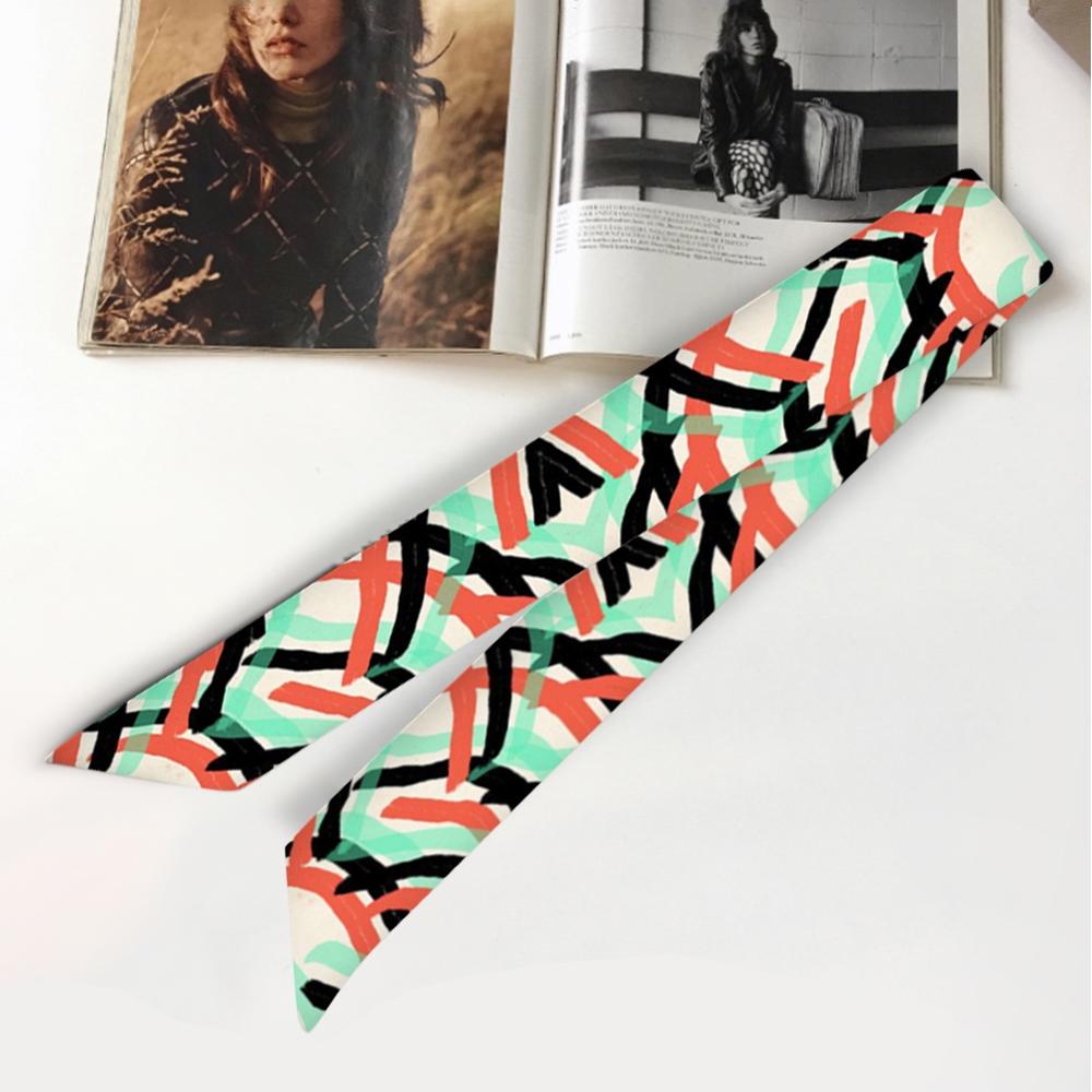 95cm*5cm Women Small Silk Long Scarf Irregular Printed Twill Skinny Scarves Hand Bag Ribbons Cloth Accessories: P