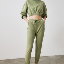 Trendyol Crop and Basic Jogger Knitting Tracksuit Set TWOAW21EM0031: Mint / XS