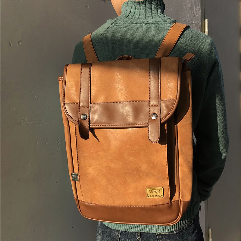 High Business Leather Backpack Men Casual Wear-Resistant Laptop Bagpack Men Travel Bags Large Capacity Men's Bag: light brown