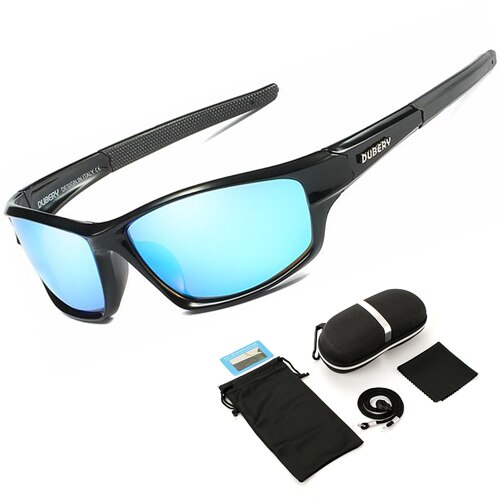 Polariserede fiskeri solbriller mænd kvinder fiskebriller camping vandre kørsel cykel briller sport cykel briller  uv400: Himmelblå med etui