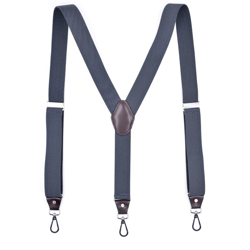 Deepeel 1pc 3.5 x 120cm unisex vuxen hängslen med 3 clips krok y typ wild sanp spännen hängsel kostym byxor justerbar rem: Mörkgrå