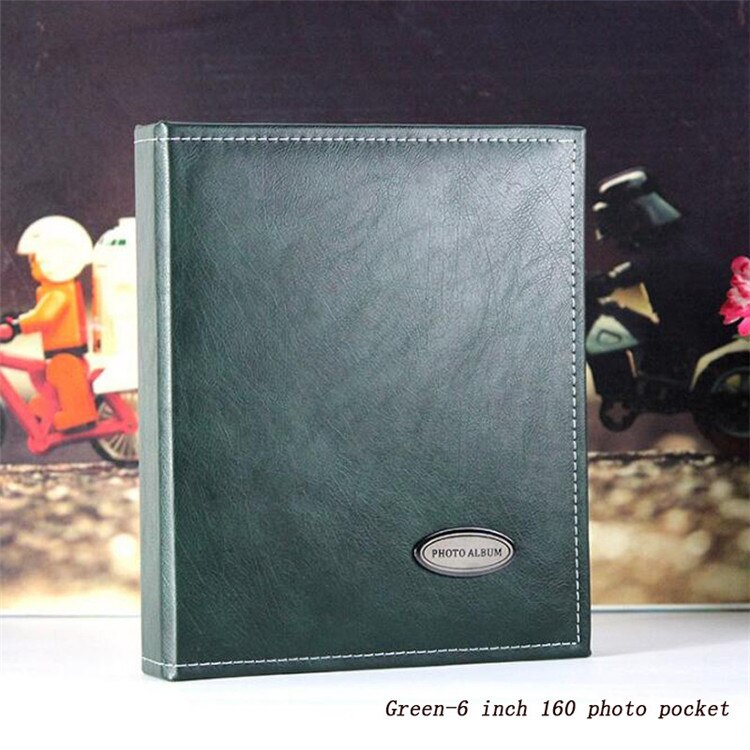 160 pockets PU Leather Photo Album Vintage Carved Handmade DIY Insert Scrapbook Foto Albums Flush Mount Album: green