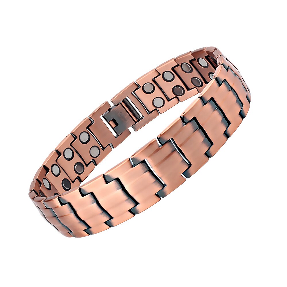 FINE4U B376 Vintage 99.99% Pure Copper Magnetic Bracelet for Men Double Raw 3500Gauss Magnet Health Energy Bracelets Wrist Band: Copper1