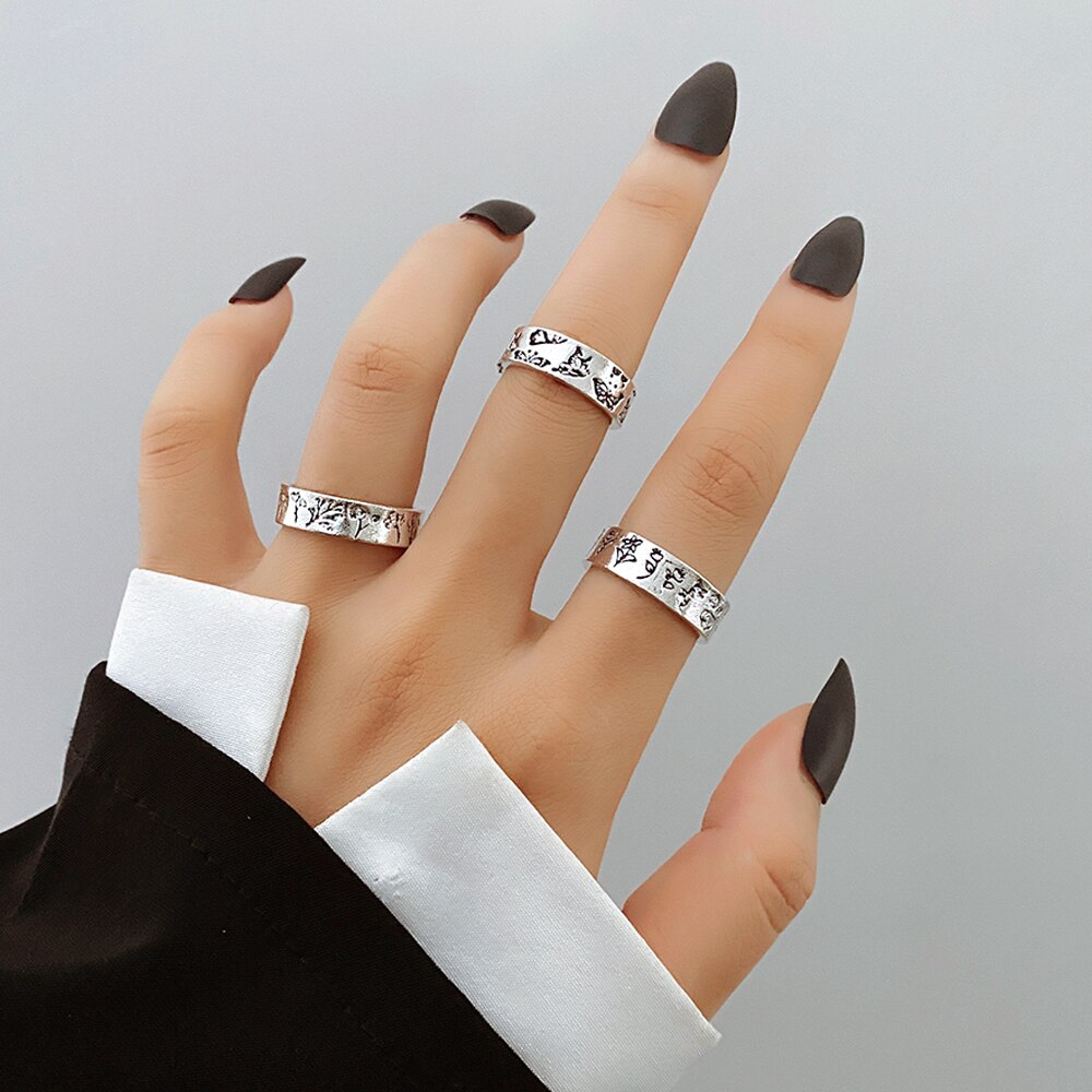 FNIO Trend Silver Color Geometric Personality Rings Set For Men Women Hip-Hop Punk Rings Party Jewelry: FN31813851