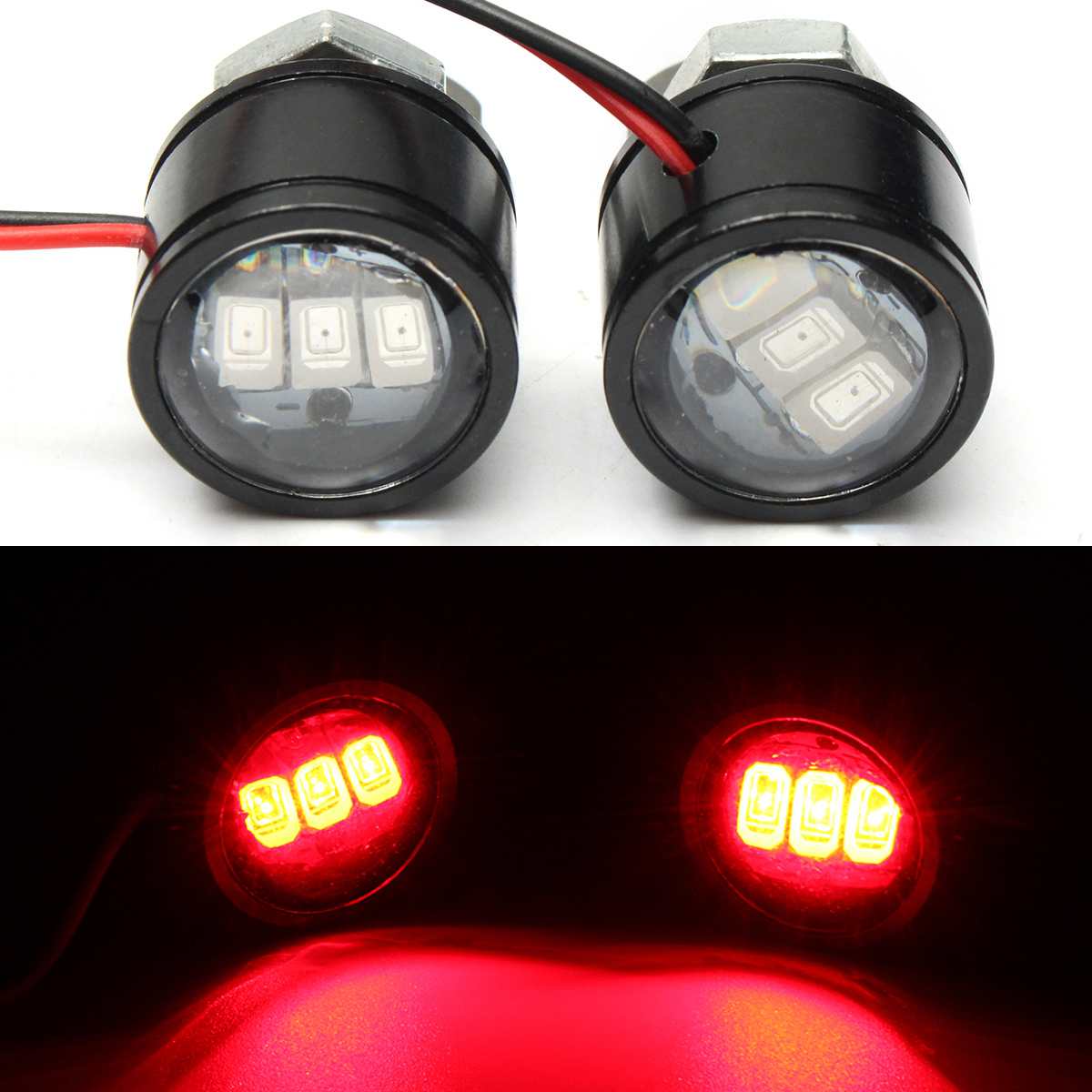 Ampoules pour clignotants de moto 12V | Paire, ampoules pour rétroviseur clignotant, lampe oeil aigle 3LED ampoule universelle: Rouge