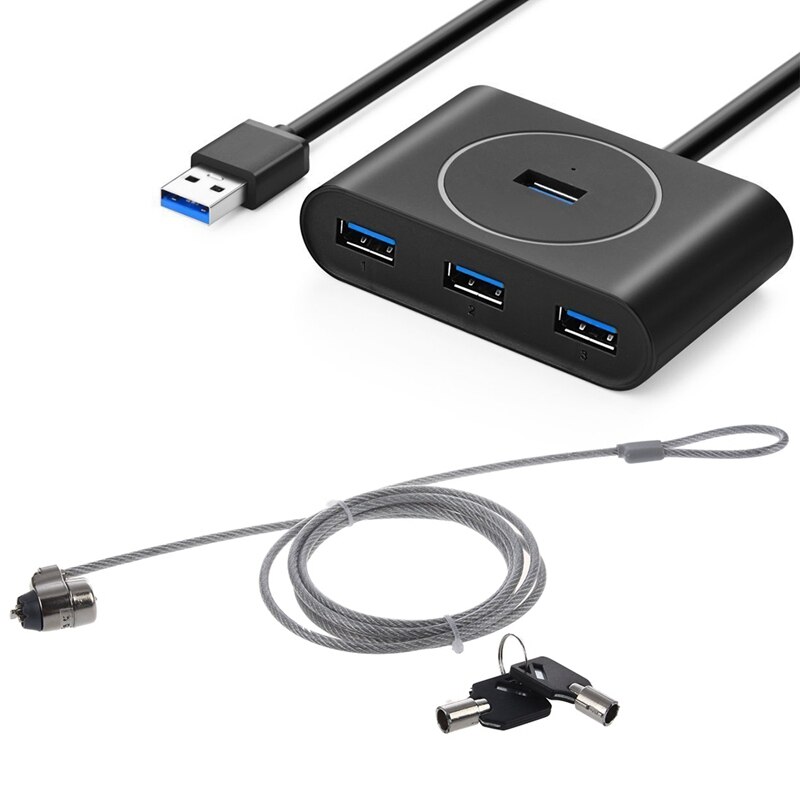 2 Pcs Accessories: 1 Pcs Laptop Key Lock Security Cable Lock & 1 Pcs USB 3.0 Hub 4 Port USB 3 Data Hub, with 3 FT Extension Cabl